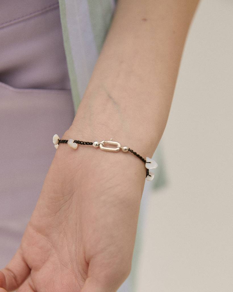 mother of pearl metallic crochet bracelet