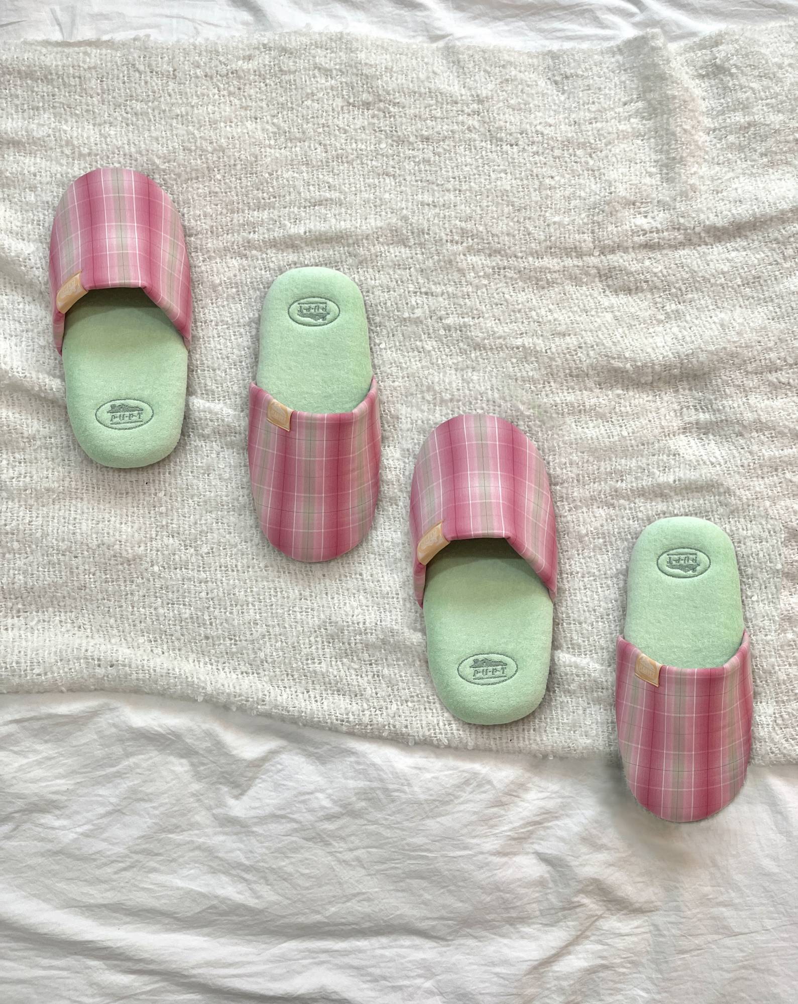 Cutie Check Room Shoes (Pink check + mint) M size (220-250)