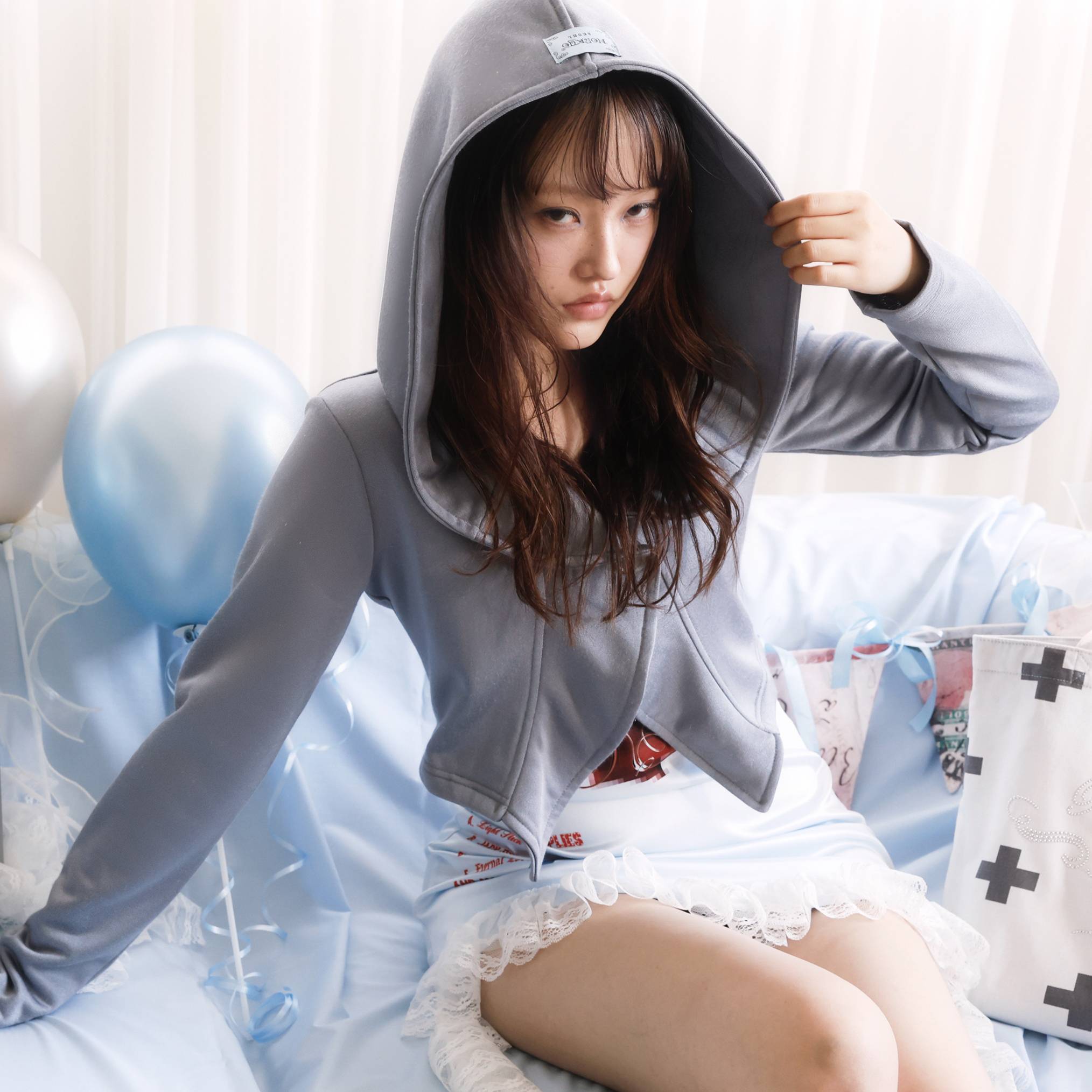 Shiny Stone Hooded Jacket- Grey