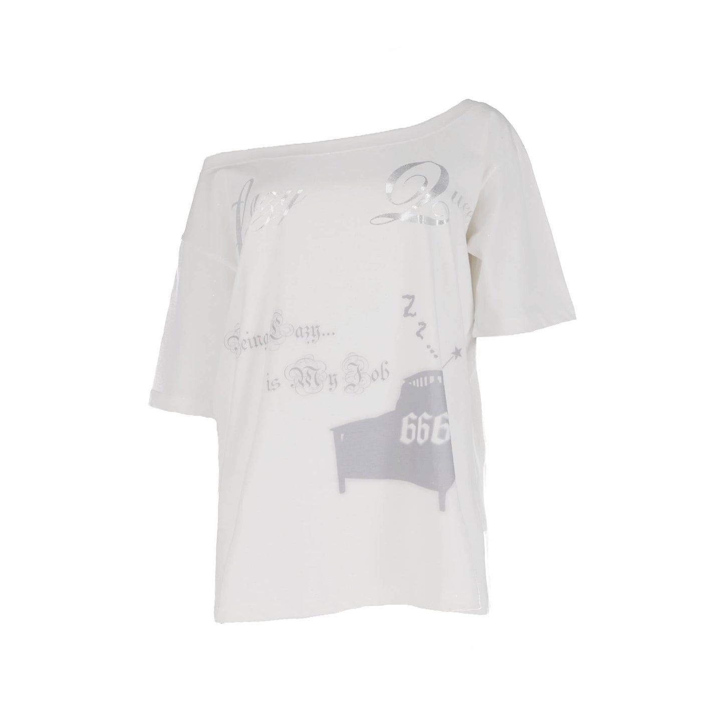 Lazy Queen Shiny Off-Shoulder Tee- White