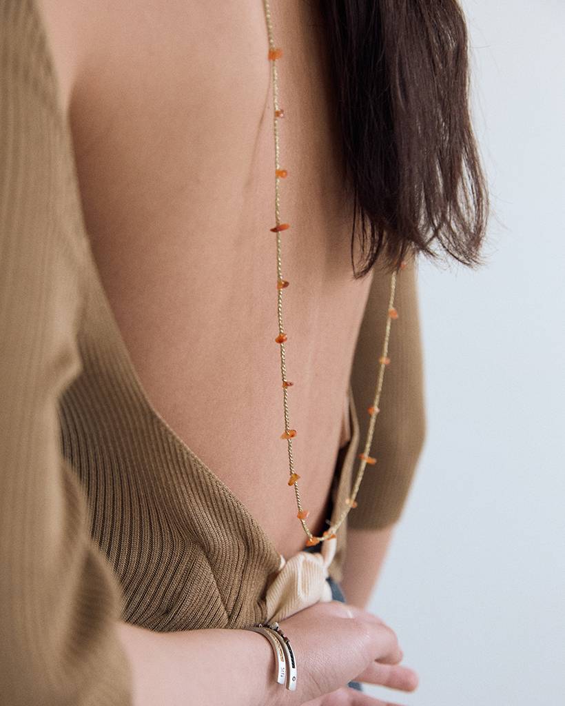 carnelian chips with soluna metallic crochet bodychain