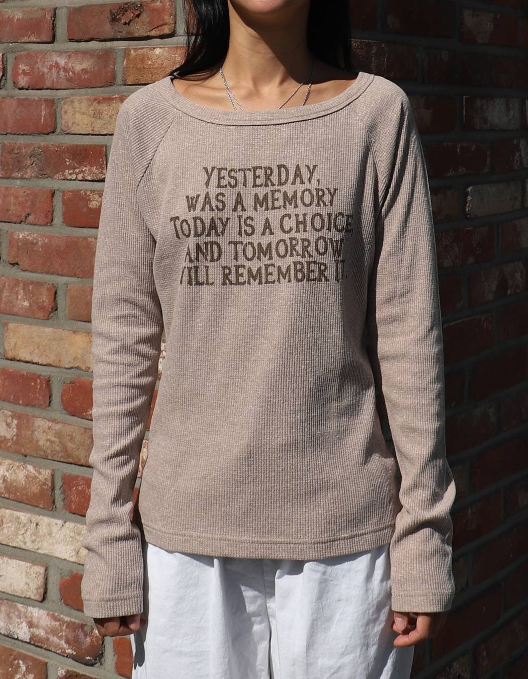 Yesterday waffle long-sleeved (BEIGE) WOMENS