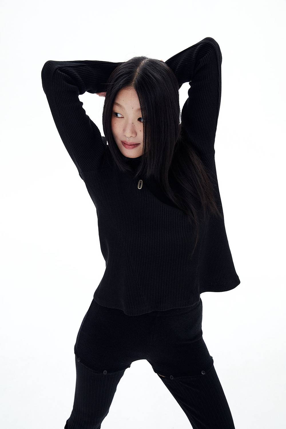 SLIM WAFFLE HOODIE / BLACK