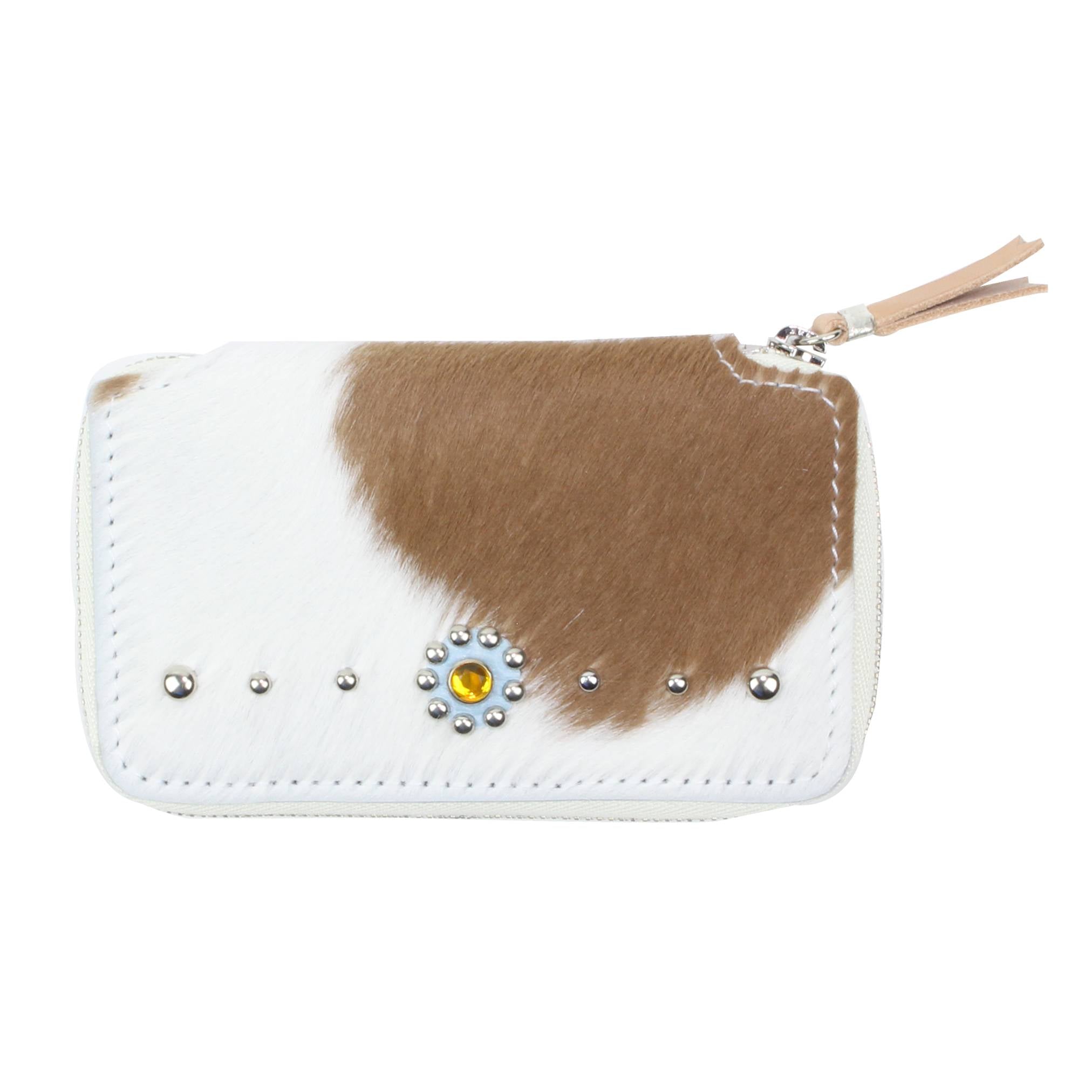 STUD WALLET(Unborn Calf-skin) - Brown and White