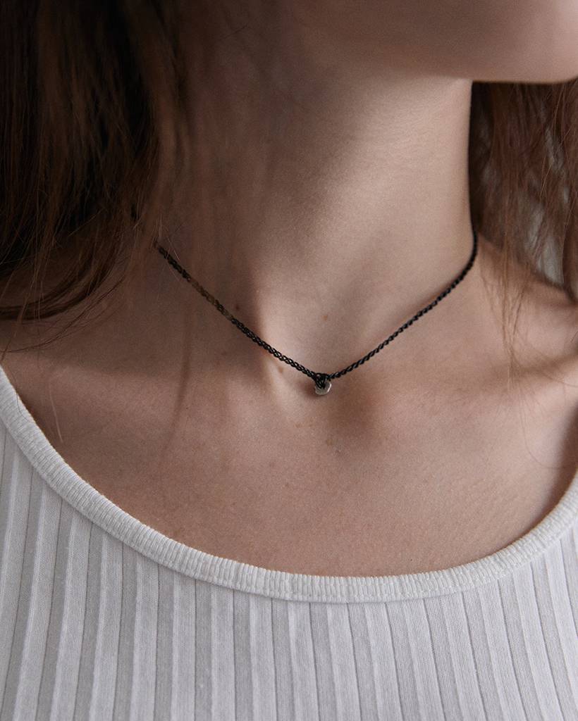 silver ugly donut metallic crochet necklace