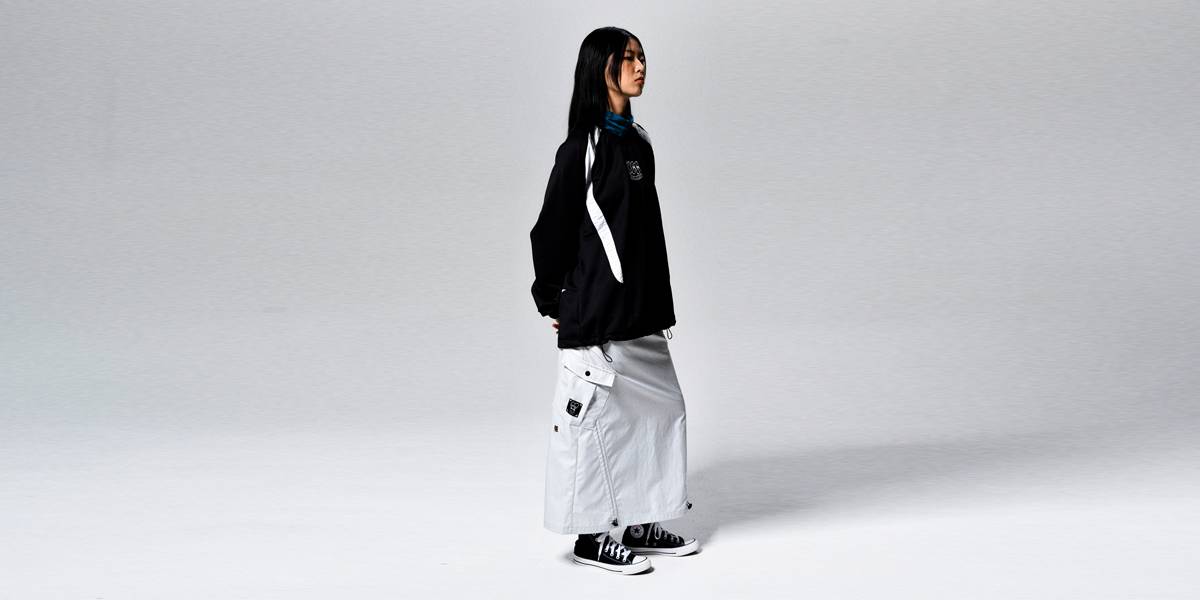 HEART BAND CARGO LONG SKIRTS (GREY)