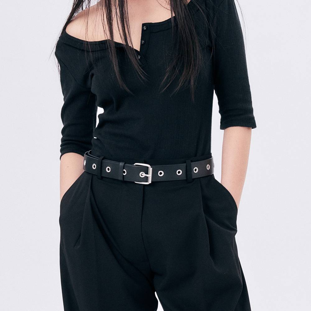 EYELET LEATHER BELT / BLACK - HALOMINIUM  할로미늄 - CAVA LIFE