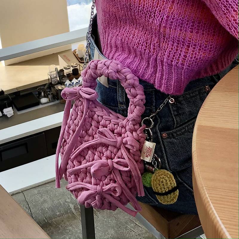 Ribbon Mini Cross Bag / 리본 미니 크로스 백 - Pink - saltybutterhandworks 솔티버터핸드웍스 - CAVA LIFE