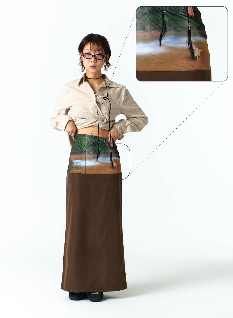 MEDITATIVE IMAGE MAXI SKIRT (BROWN)