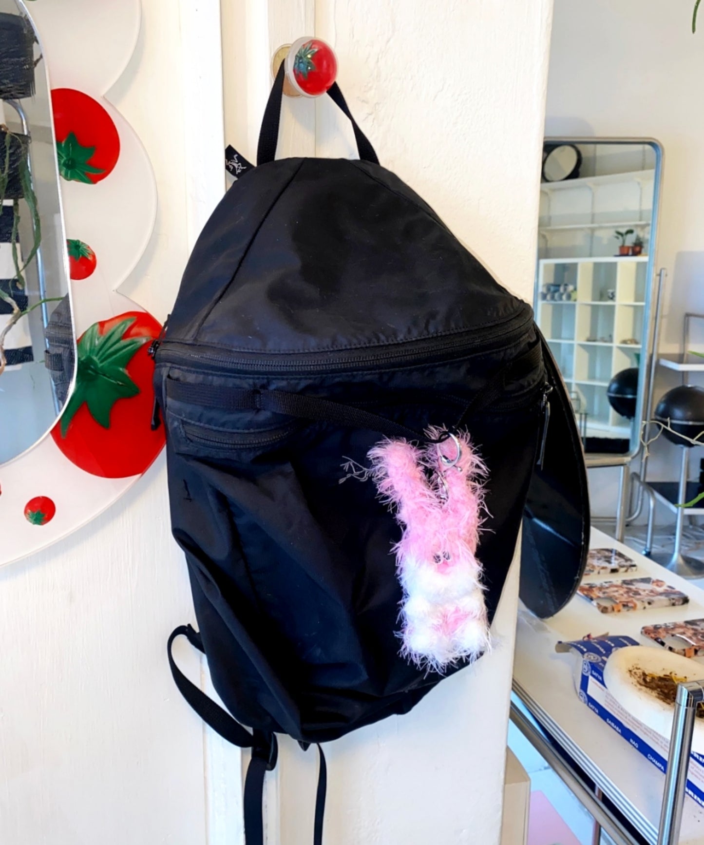 wiggly pink rabbit keyring