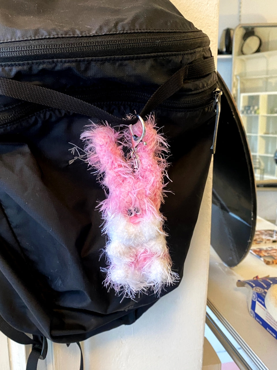 wiggly pink rabbit keyring