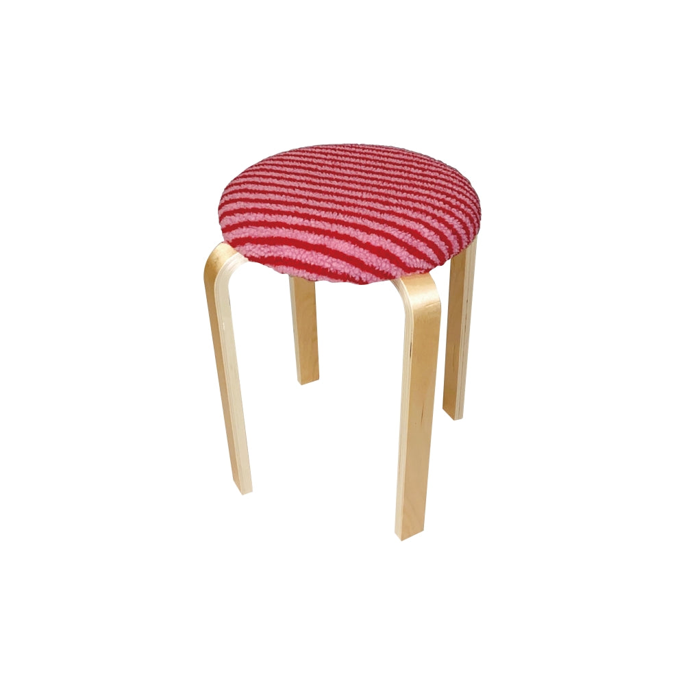 Fur stripe stool (red&pink)