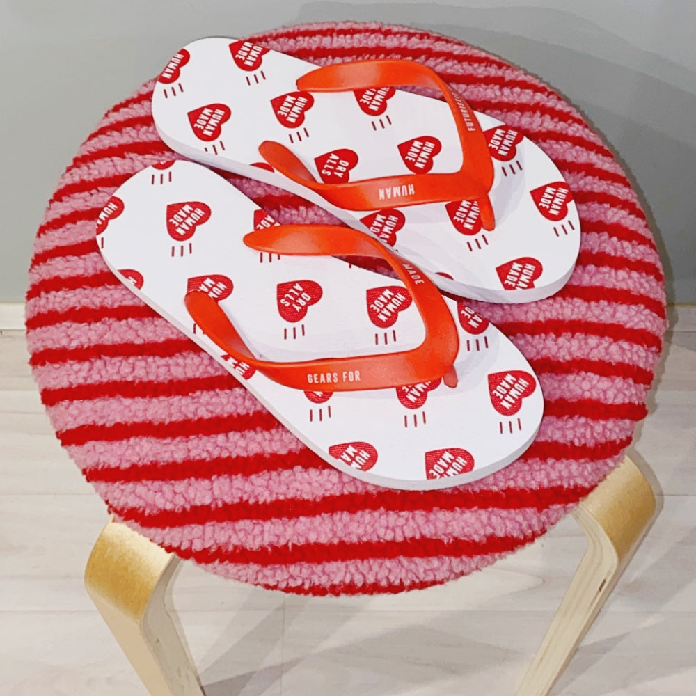 Fur stripe stool (red&pink)
