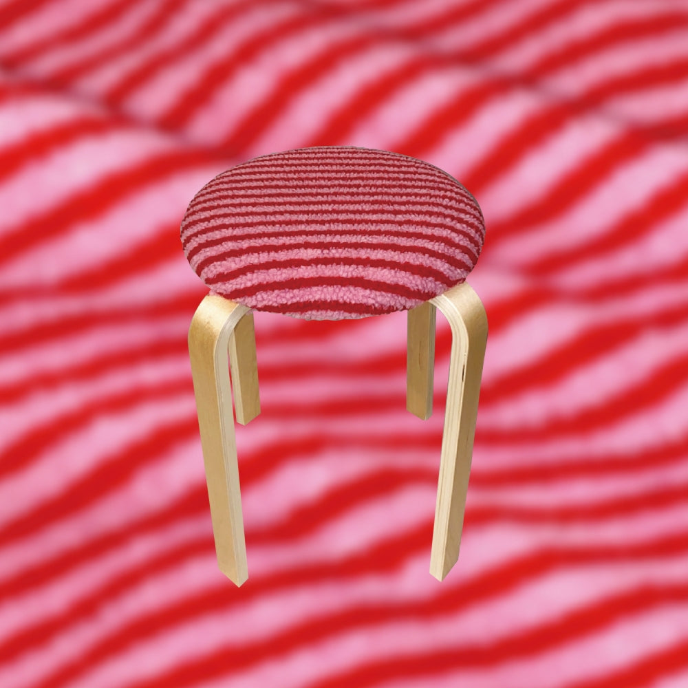 Fur stripe stool (red&pink)